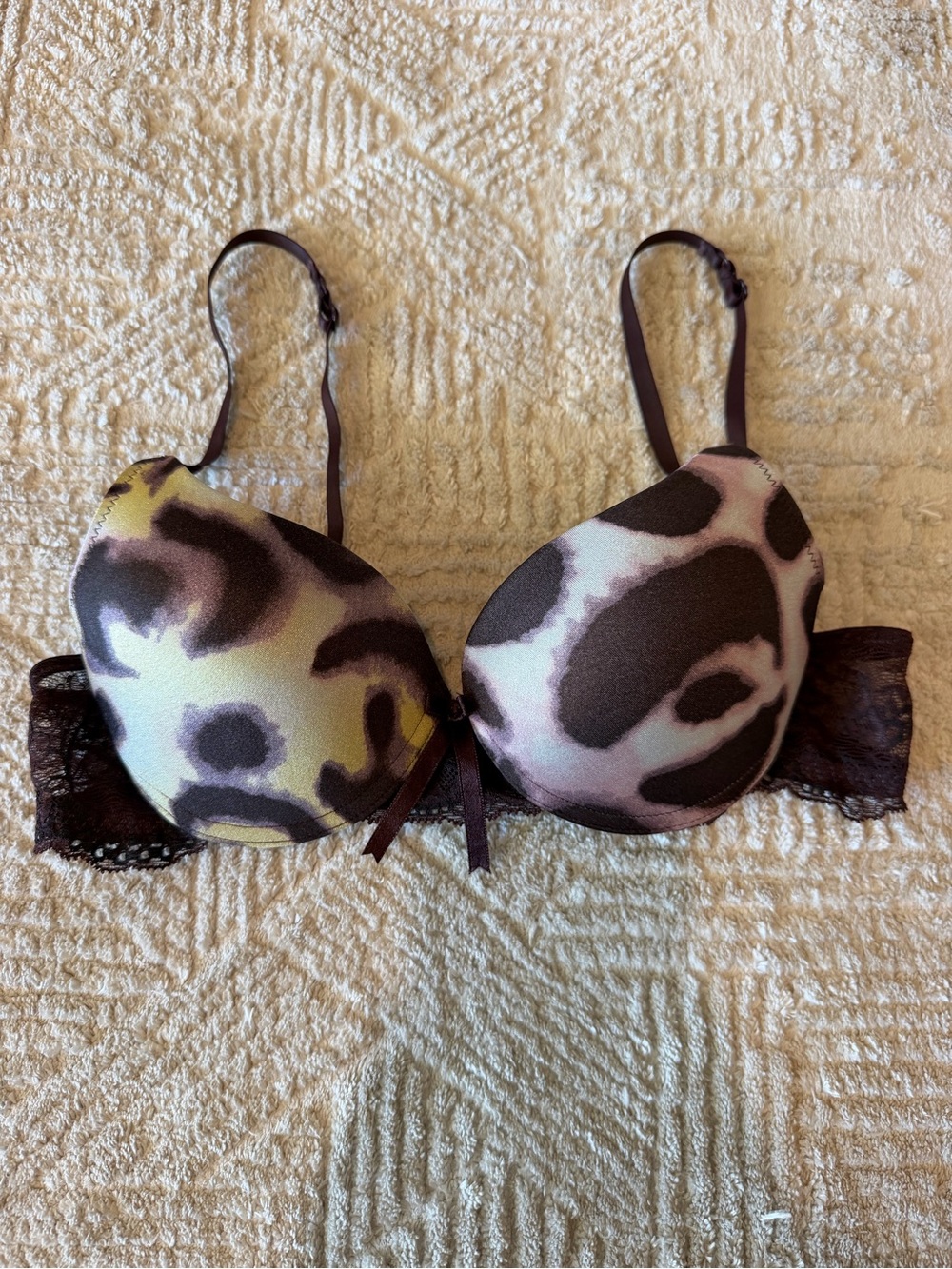 Elle Macpherson Intimates Brown Animal Print Lace Push-Up Bra 32A